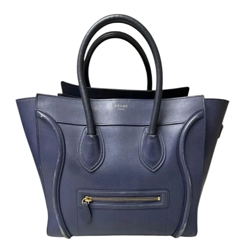 Auth Celine Mini Marine Blue Smooth Calfskin Luggage Tote Ex+ Phantom Satchel
